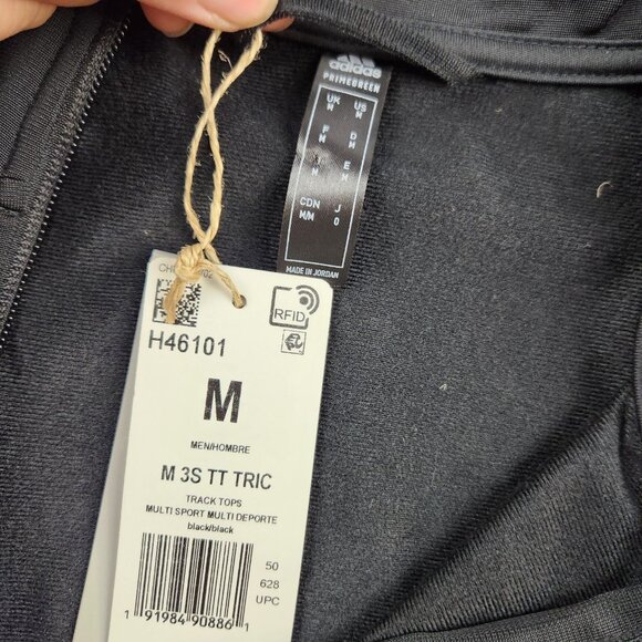 Men's Adidas Size M Medium Tres Three Stripe Black Polyester Track Jacket - Picture 4 of 8